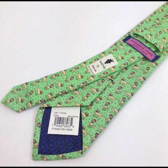 SOLD Vines Santa Hat Yellow Lab Green Silk Tie - Picture 7 of 7
